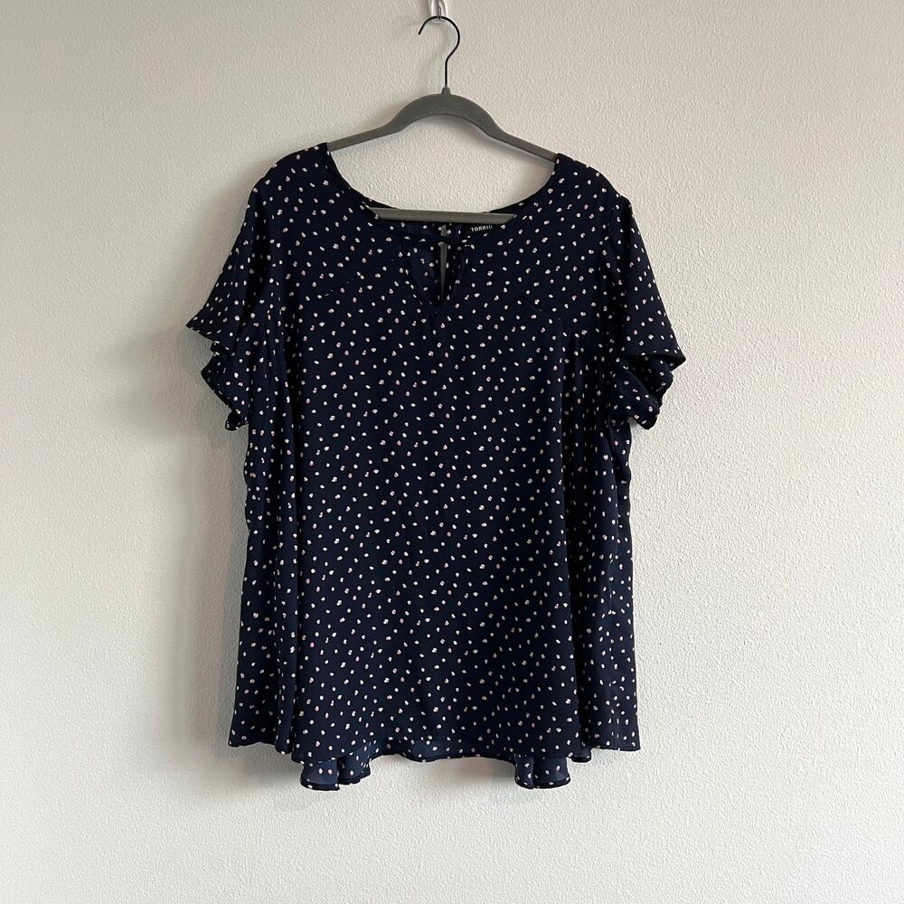 Torrid Navy Blue Polka Dot Flutter Sleeve Blouse 2 Corporate Whimsy Librarian
